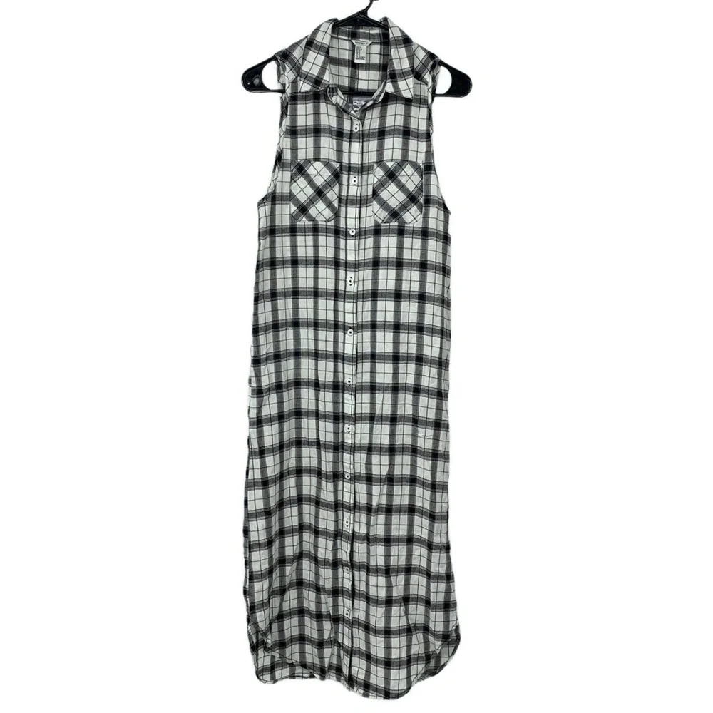 Forever 21 Black White Plaid Midi Shirt Dress_5